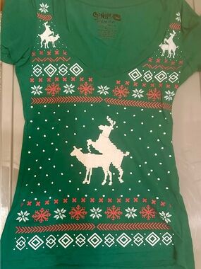 Green Holiday Reindeer Graphic Tee